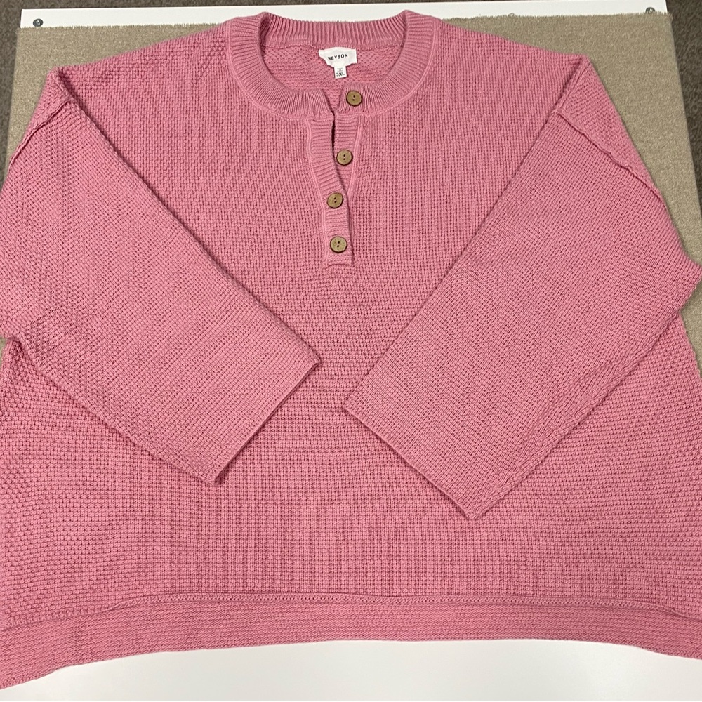 Heyson Womens Pink Knit 4 button Sweater 3X